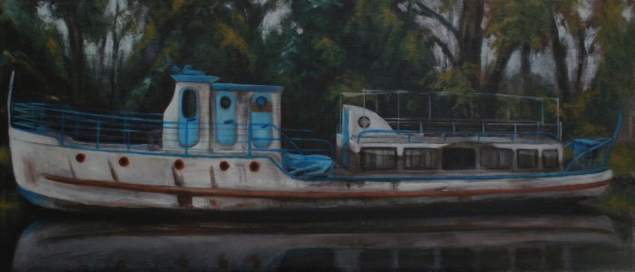 "Abandoned boat", acrylic on canvas, 30cm x 70cm (Price: 400€, shipping included)