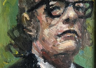 Portrait painting of Isaac Asimov, American SF writer. Oil on canvas, for sale