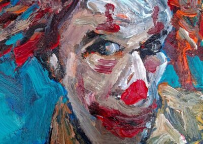 Expressionist portrait painting of a clown,