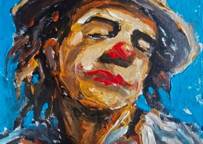 Expressionist portrait painting of a clown,