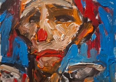 Expressionist portrait painting of a clown,