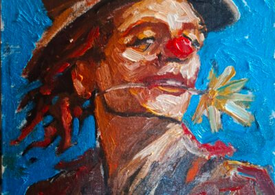 Expressionist portrait painting of a clown,