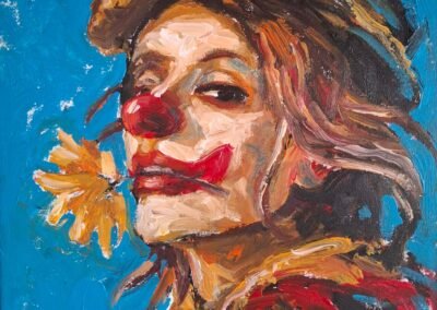Expressionist portrait painting of a clown,